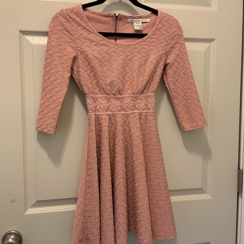 Light Pink Ruffle Mid Sleeve Dress